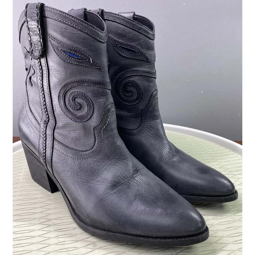 Carlos‎ by Carlos Santana Women's Leather Ankle Boots Blue/Gray Bootie Sz. 9.5